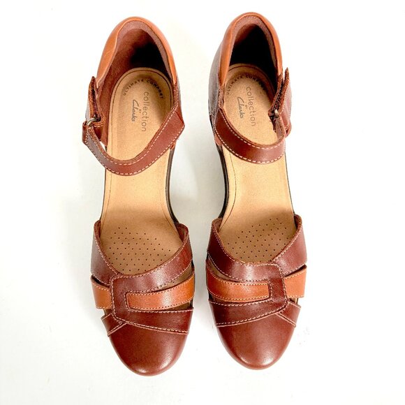 Clarks Emily Daisy Maryjane Brown Leather Ortholite Sandal Pumps Size 9.5 - Picture 8 of 11
